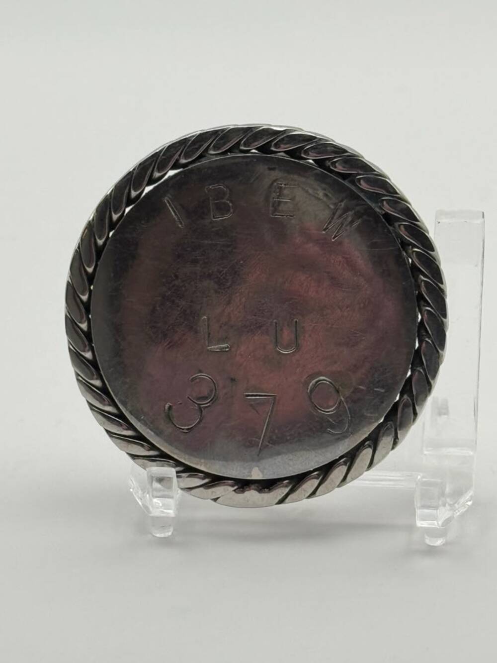 IBEW Vintage Handmade Oval Rope Border Engraved Belt Buckle Copper Western Used